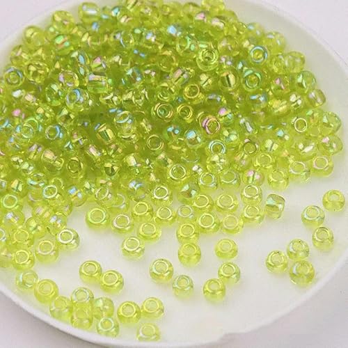 Glasreisperlen in verschiedenen Größen, 1,5–4,0 mm, transparente Farbe, Streuperlen, DIY-Perlenquasten-Zubehör – Peridot AB-017 – 2 mm, 32.000 Stück von ZFISH