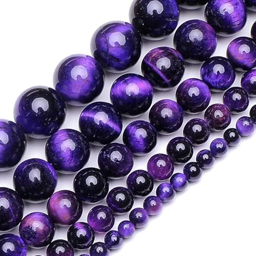 Großhandel AAA-Natursteinperlen, violette Tigerauge-Perlen, Steinperlen 4,0 mm, 6 mm, 8 mm, 10 mm, 12 mm zur Schmuckherstellung, Armband-Halskette, violettes Tigerauge, 6 mm, von ZFISH