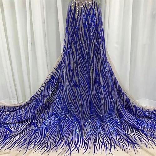 Königsblaue Pailletten Tüll Spitze Stoff 2024 Voile Stickerei Mesh Netz Schnürsenkel 5 Yards für Nähen Party Kleid-Y00001-5 Yards von ZFISH