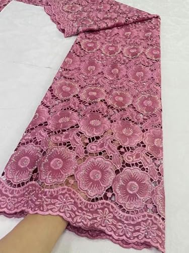 Lila, einzigartige afrikanische Voile-Spitze, trockene Voile-Spitze aus Baumwolle mit Steinen zum Nähen von Abend- und Partykleidern für Frauen, 2–5 Yards von ZFISH