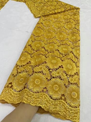 Lila, einzigartige afrikanische Voile-Spitze, trockene Voile-Spitze aus Baumwolle mit Steinen zum Nähen von Abend- und Partykleidern für Frauen, 3–5 Yards von ZFISH