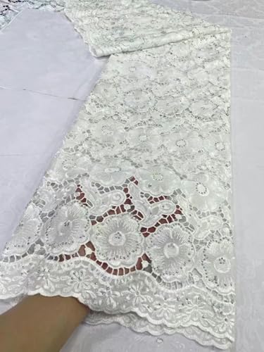 Lila, einzigartige afrikanische Voile-Spitze, trockene Voile-Spitze aus Baumwolle mit Steinen zum Nähen von Abend- und Partykleidern für Frauen, 4–5 Yards von ZFISH