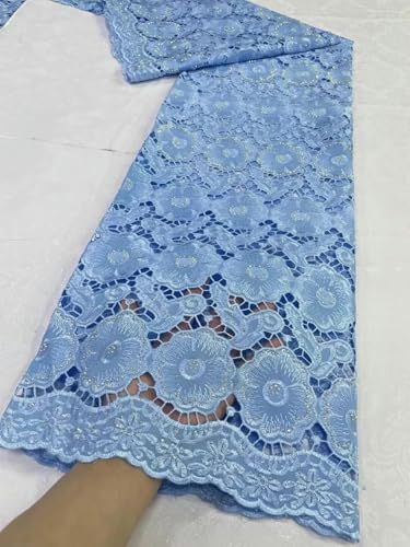 Lila, einzigartige afrikanische Voile-Spitze, trockene Voile-Spitze aus Baumwolle mit Steinen zum Nähen von Abend- und Partykleidern für Frauen, 6–5 Yards von ZFISH