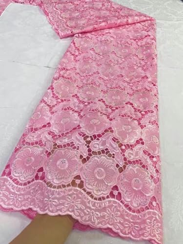 Lila, einzigartige afrikanische Voile-Spitze, trockene Voile-Spitze aus Baumwolle mit Steinen zum Nähen von Abend- und Partykleidern für Frauen, 7–5 Yards von ZFISH