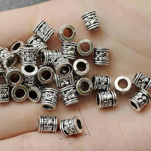 Mehrere perforierte Charms, Zylinderrohrdichtung mit Perlen, Lederseilarmband, Damenschmuck, Verbindungsstück, Zubehör zur Herstellung-01 Silber, 30 Stück von ZFISH