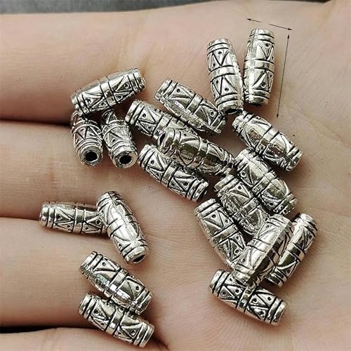 Mehrere perforierte Charms, Zylinderrohrdichtung mit Perlen, Lederseilarmband, Damenschmuckverbinder, Zubehör zur Herstellung-07 Silber, 30 Stück von ZFISH