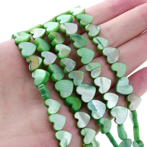 Natürliche, bunte Perlmutt-Perlen in Herzform, lose Perlen zur Schmuckherstellung, DIY-Armband, Halskette, handgefertigt, 6/8/10/12 mm, Grün, 8 mm, ca. 43 Stück von ZFISH