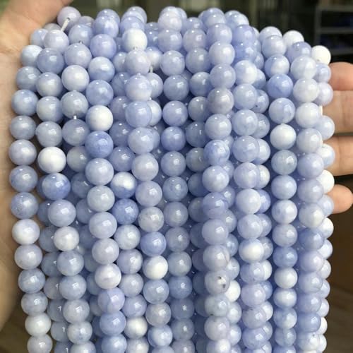 Natürliche orange Jade-Chalcedon-Steinperlen, runde lose Perlen zur Schmuckherstellung, 15-Zoll-Strang, 6 8 10 12 mm, DIY-Armband-Halskette – Blaue Angelite – 10 mm, 36 Stück Pe von ZFISH