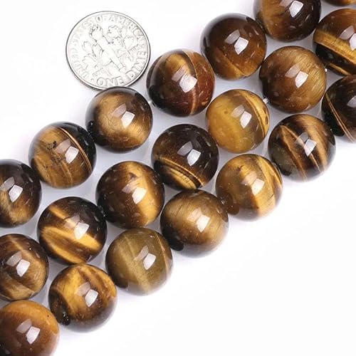 Natürlicher Edelstein, gelbes Tigerauge, runde lose Perlen zur Schmuckherstellung, Strang 15 Zoll, DIY-Armband, Halskette, Schmuckherstellungsperlen - gelbes Tigerauge - 8 mm (ca. 47 Stück) von ZFISH