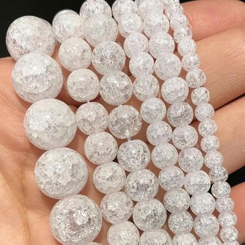 Naturstein, weiß, schwarz, matt poliert, Onyx, Achate, glatte, runde Perlen zur Schmuckherstellung, DIY-Armband, 15-Zoll-Strang, 4–12 mm, rissiger Kristall, 12 mm, 30 Stück von ZFISH