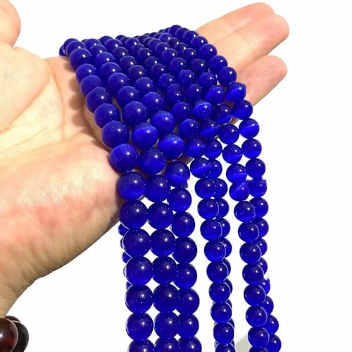 Naturstein Amethyst Tigerauge Türkis Lava Sodalith Koralle Kunzit Perlen zur Schmuckherstellung DIY Armbandzubehör 4-12MM-Blaues Katzenauge-8mm ca. 45 Stück von ZFISH