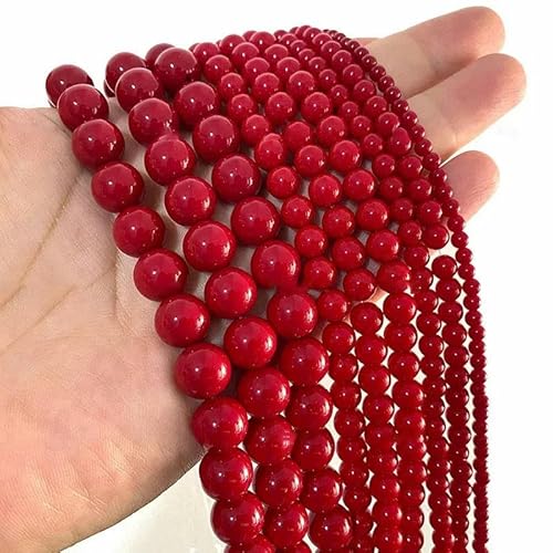 Naturstein Amethyst Tigerauge Türkis Lava Sodalith Koralle Kunzit Perlen zur Schmuckherstellung DIY Armbandzubehör 4-12MM-Rotes Korallenglas-4,0mm ca. 91St von ZFISH