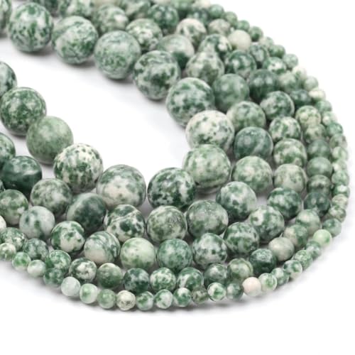 Natursteinperlen 4–10 mm, Achate, Tigeraugen, Jade, Rosenquarz, Jaspis, runde Perlen zur Schmuckherstellung, DIY-Armband, grün gefleckt, 6 mm, 60 Stück Perlen von ZFISH