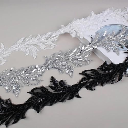 Neue Perle plus Pailletten DIY Bekleidungszubehör Stickerei Spitze Spitze Brautkleid Schleier Kopfschmuck DI-XDH8659-1heise-5yards von ZFISH