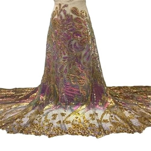 Pailletten-Spitzenstoff, Rosa/Gold, afrikanische Spitze, französischer Tüll, Pailletten-Stickerei, Spitzenstoffe für Partykleider, 23–5 Yards von ZFISH