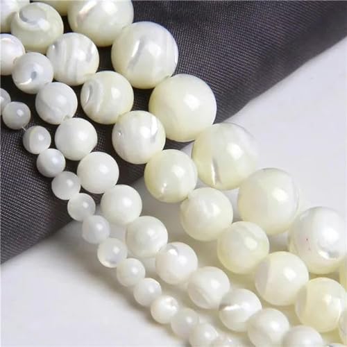 Perlmutt-Muschel, runde Perlen, 4–12 mm, natürliche Muschel, lose Perlen zur Schmuckherstellung, Armband, DIY-Halskettenzubehör, weiße Muschel, 10 mm, ca. 18–19 Perlen von ZFISH