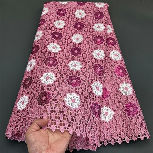 Rosa Samt-Spitzenstoff 2024 Voile-Stickerei 3D-Pailletten-Netzspitze 5 Yards für Partykleider-1-5yard von ZFISH