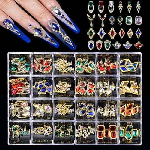 Schmuck-Set für Nagelkunst mit 21 Formen, Glaskristall-Dekoration, flache Unterseite, Nagelanhänger, Diamant, 3D-Nägel, Zubehör-CR09 von ZFISH