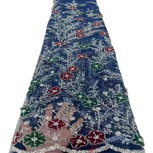 Schwerer Spitzenstoff mit Perlen, Luxus-Pailletten, 3D-Blumen, Tüll-Stickerei, Spitzenstoff für Abendkleider, Brautstoffe, 4–5 Yards von ZFISH