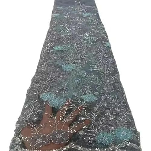 Schwerer Spitzenstoff mit Perlen, Luxus-Pailletten, 3D-Blumen, Tüll-Stickerei, Spitzenstoff für Abendkleider, Brautstoffe, 7–5 Yards von ZFISH