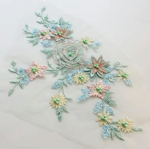 Stück 6 Farben Perlen Pailletten Blumenstickerei Nähen Handwerk Spitze Ausschnitt Applikationen Besatz 3D Patches DIY Kleid Kleid Dekor-Blau Grün von ZFISH