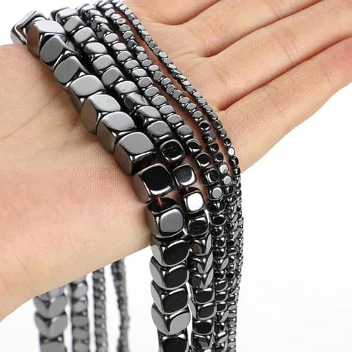 Würfelförmige schwarze Hämatitperlen, quadratische Natursteinperlen, würfelförmige lose Perlen zur Schmuckherstellung, DIY-Armbandzubehör, 2–8 mm, Schwarz, 3 x 3,0 mm, ca. 135 Stück von ZFISH