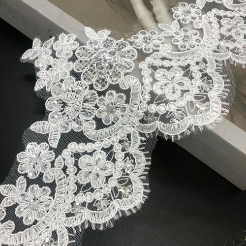 Yard Pailletten-Spitzenstoff, Blumen-Netzbesatz, Applikation zum Nähen, Basteln für Hochzeitskleider, 15 cm breit, Weiß, 1 Yard von ZFISH