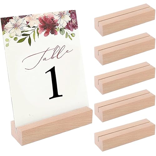 ZFKXGS 6 Stück Kartenhalter Holz Keine Grate Menükartenhalter 10x3x2cm Tischkartenhalter Holz Natürlich Platzkartenhalter Fotoständer für Hochzeit Tischnummer Party Dekoration Tischkarte (Schlitz 1mm) von ZFKXGS