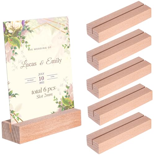 ZFKXGS 6 Stück Kartenhalter Holz Keine Grate Menükartenhalter 10x3x2cm Tischkartenhalter Holz Natürlich Platzkartenhalter Fotoständer für Hochzeit Tischnummer Party Dekoration Tischkarte (Schlitz 2mm) von ZFKXGS