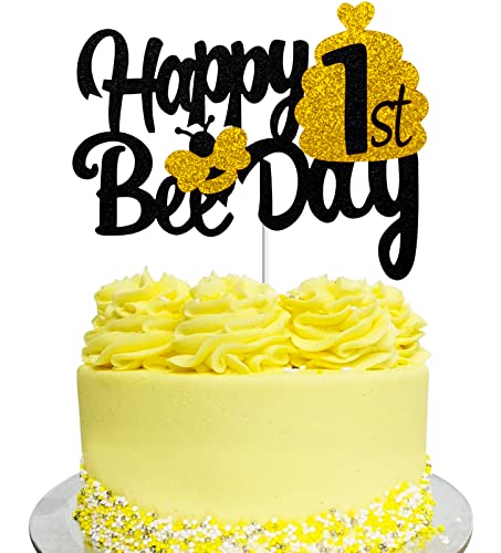 Happy 1st Bee Day Cake Topper - Bumble Bee Baby 's First Birthday Gold Glitzer Cake Topper - Frühling Honey Bee Honeycomb Wild One Birthday Party Dekoration von ZFMY Wong