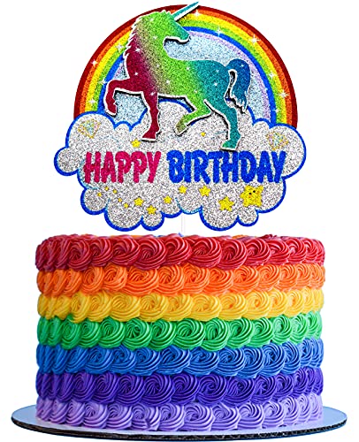 Regenbogen Einhorn Happy Birthday Tortenaufsatz - Cartoon Einhorn Geburtstag Kuchen Topper - Einhorn Kuchen Topper für Mädchen Geburtstag Party von ZFMY Wong