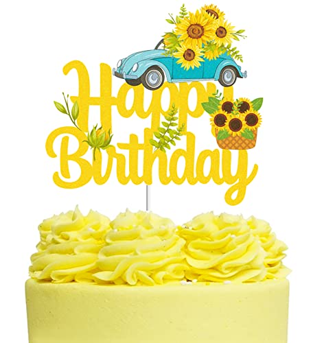 Sonnenblume Happy Birthday Kuchenaufsatz – Frühlingsbiene Sonnenblume Geburtstag Kuchenaufsatz – Mädchen Kinder Sonnenblume Geburtstag Party Zubehör von ZFMY Wong