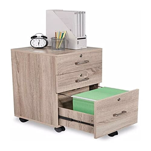 ZFRDFDFR Aktenschrank, Kommode mit 3 Schubladen und Rollen, Aktenschrank aus Holz mit Schloss für Home-Office-Möbel, einfache Montage, 15,7 x 15,7 x 26 Zoll, Aktenschrank aus Eiche von ZFRDFDFR