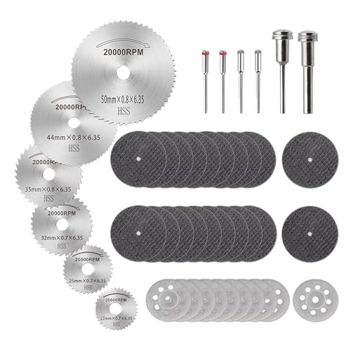 ZFYQ Kreissägeblatt Set für Rotationswerkzeug 42Pcs, Mini HSS Kreissägeblätter, Diamond Schneidräder und Harz Trennscheiben für Holz Plastik Aluminium und Dünnen Blech von ZFYQ