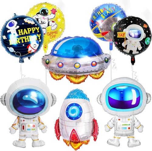 25 Stück Weltraum Astronauten Luftballons Set, Rakete Raummann Aluminiumfolie Ballons, Blau Schwarz Konfetti Astronaut Latex Helium Ballons für Jungen Kinder Geburtstag Universum Motto Party von ZGCXRTO