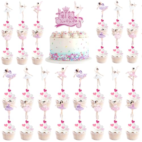 33 Stück Ballerina Tanzende Mädchen Geburtstag Tortendeko, Ballett Girl Cupcake Toppers und Cake Dekoration Für Baby Shower Mädchen Geburtstag Hochzeit Brautparty Party Kuchen Deko von ZGCXRTO