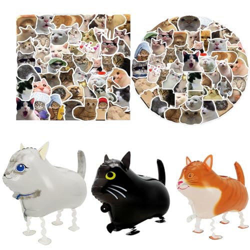 37pcs Katzen Geburtstag Deko Set,Folienballon Katze Geburtstagsparty Deko Supplies Mit Happy Birthday Banner Katze Aluminio Luftballons Torten Topper Helium Luftballon Katze Für Kinder Party Deko von ZGCXRTO