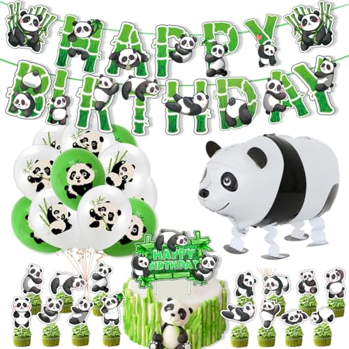 38 pcs Panda Geburtstagsfeier Dekoration, Panda Luftballons Dekoration Geburtstagsfeier Happy Birthday Banner Cake Topper Deko für Kindergeburtstag Themenparty von ZGCXRTO