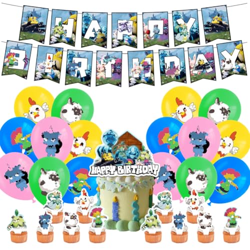 Pal Spiele Luftballon Geburtstag Set,34 Stück Gaming Party Geburtstag Deko Cartoon Videospiel Party Supplies Mit Happy Birthday Banner Latexballon Cake Toppers Cupcake Dekoration Für Junge von ZGCXRTO