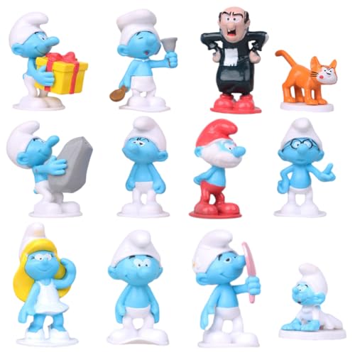 ZGCXRTO 12 Stück Schlümpfe Figuren, Cupcake Figures Deko,Schlümpfe Mini Figuren Set 3-6cm The Cake Decoration Cartoon Figure Birthday Cake Decoration von ZGCXRTO