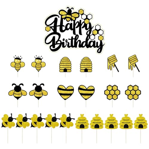 23 Stück Bienen-Themeneinsätze, Kuchendekorationseinsätze, Bieneneinsätze, Cupcake-Einsätze, DIY-Kucheneinsätze, Verwendbar Für Kindergeburtstage, Mottopartys von ZGDEIWGF