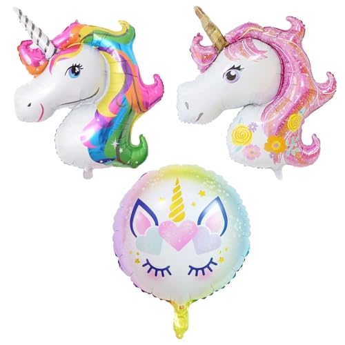 3 Stück Regenbogenpferdeballons, Aluminiumfolienballons, Kindergeburtstagsballons, Süße Ballons, Cartoon-Tierballons, Partydekorationsballons, Ballons Mit Farbverlaufsatmosphäre von ZGDEIWGF