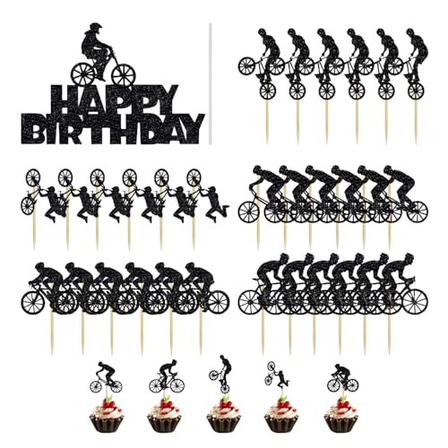 31 Stück Fahrrad-Kucheneinsätze, Tortenaufsatz, Outdoor-Sport-Themen-Kuchendekorationen, Cupcake-Einsätze, Glitzer-Fahrrad-Einsätze, Fahrrad-Party-Dekorationen von ZGDEIWGF