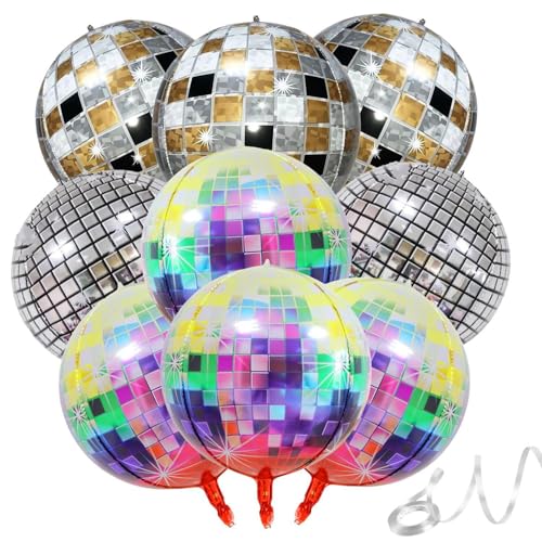 9 Stück Disco-Ballons, 2 Rollen Bänder, Disco-Kugel-Dekoration, Abschlussfeier-Deko-Zubehör, Aluminiumfolienballondekoration von ZGDEIWGF