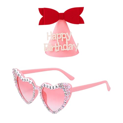 ZGDEIWGF 1 Stück Liebesbrille Und 1 Stück Geburtstagshut, Rosa Party-Sonnenbrille, Damenbrille, Party-Kleidungszubehör, Partyzubehör, Kreative Geburtstagshüte, Party-Dekorationshüte von ZGDEIWGF