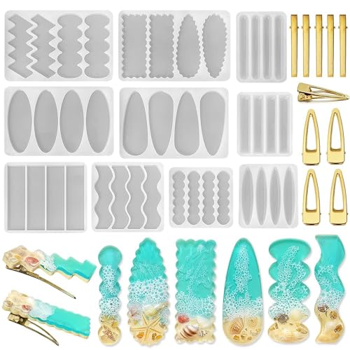 10 Stück Epoxidharz Gießform für Haarspangen,DIY Haarnadel Silikonform Setk,Haarnadel Schmuck Silikonform, DIY Schmuck und Lesezeichen,Ideal für Resin Anhänger, Schlüsselanhänger,haarnadel silikonform von ZGDYi