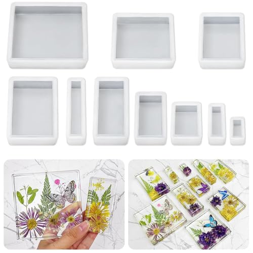 10 Stück Rechteckige und Quadratische Silikonformen Set für Epoxidharz DIY, Würfel Formen Silikon für Resin, Ideal für Blumen Konservierung, Schmuckherstellung, Seife, Tablett und Insektenspezimen von ZGDYi