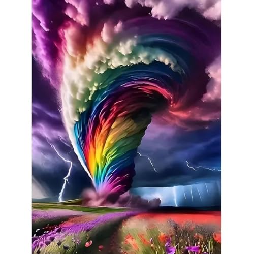 5D DIY Diamantmalerei Tornado und Regenbogen,DIY Diamond Painting Kit für Erwachsene,DIY Gem Art Set für Anfänger,Vollbohrer Rund,Wunderschöne Wanddeko,Ideal für Geschenke und Heimdekoration (30x40cm) von ZGDYi