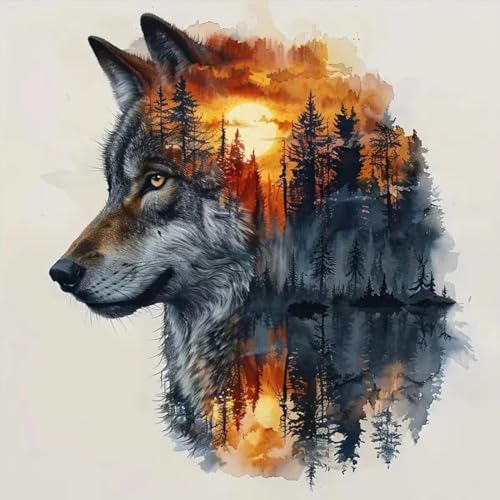 5D DIY Diamond Painting Tiere Wolf, DIY 5D Diamant Malerei Set Erwachsene und Kinder, DIY Malen nach Zahlen für Anfänger und Profis, Vollbohrer Rund Diamantmalerei Kreuzstich Wanddeko (30x30cm) von ZGDYi