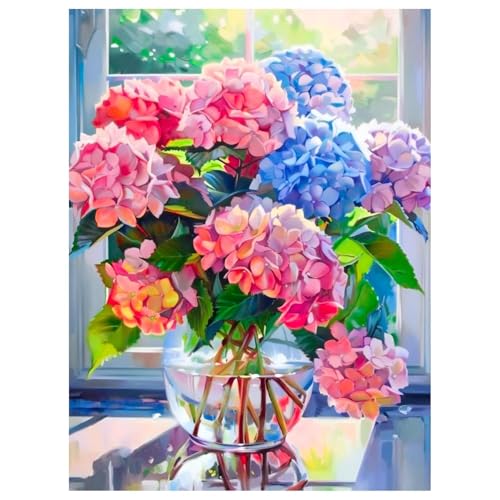 5D Diamond Painting Blumen Hortensien Set für Erwachsene, DIY Diamant Malerei Blumen Bilder für Wanddekoration, Bunte Blumen Diamond Painting Kit für Anfänger, Für Zuhause und Geschenk (30x40cm) von ZGDYi